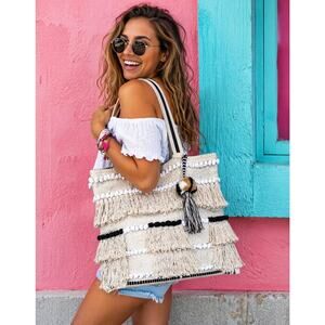 NWT Camel Threads Boho Fringe Tote Bag